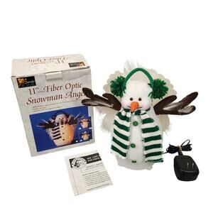 Vintage December Home 11" Fiber Optic Snowman Angel Decor In Box Rare